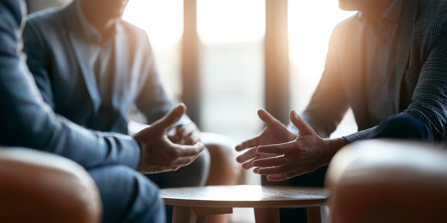 A one-on-one salary conversation across a table